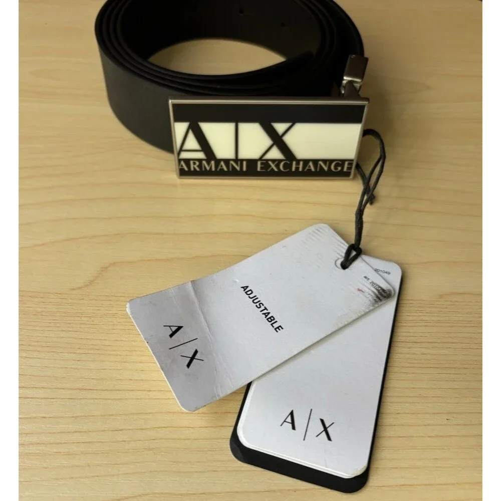 Armani Exchange A/X Black White Contrast One Size Adjustable Men’s Leather Belt